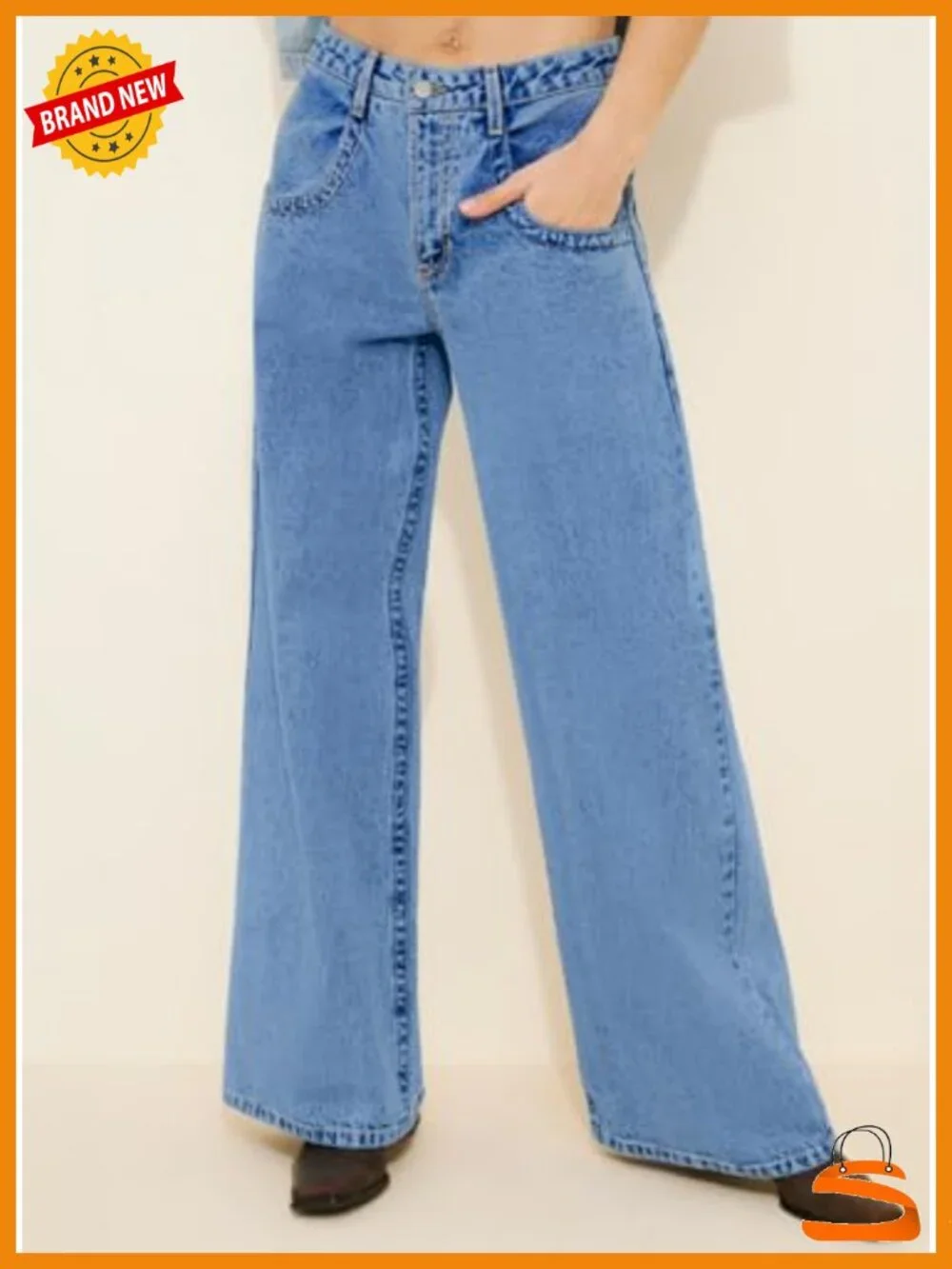 High Waisted Wide Leg Jeans Stretchy Straight Leg Baggy Denim Pants Skate Pocket